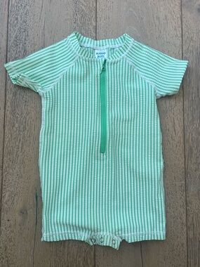 Rugged Butts Baby Swim Rashguard UPF 50 Green Seersucker Swim Stripe 6-12 months